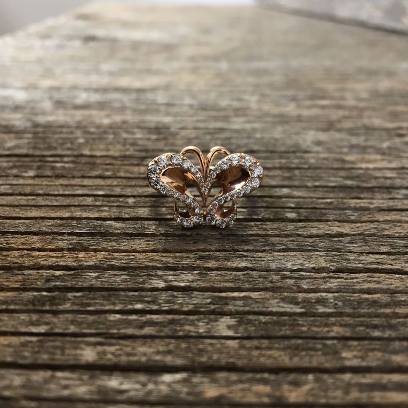 Einzigartiger Diamant Schmetterlingsring, Frauenversprechenring, 18k rosa weißer Ring, Statementring, Jahrestagsgeschenk, Art-Deco-Vintage-Stil .. Bild 6
