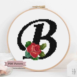 Kruissteek monogram kruissteek letter bloem eerste kruissteek kinderkamer decor baby douche diy cadeau aangepaste bloemenletter