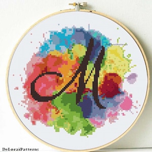 Patrón de punto de cruz personalizado Punto de cruz de monograma Carta de punto de cruz personalizada Punto de cruz inicial Monograma de arco iris de letra arco iris inicial de punto de cruz