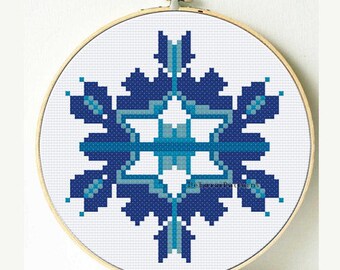 Snowflake cross stitch pattern geometric Christmas cross stitch ornament wall hanging Winter small easy snowflake card DIY card craft gift