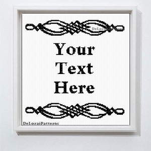 Puede incluir: Patrón de punto de cruz imprimible en blanco y negro con un borde decorativo y el texto "Your Text Here".