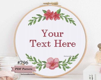 Custom cross stitch pattern or kit pdf for download easy flowers wall decor personalised message funny beginner hoop art floral wreath gift