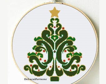 Christmas tree cross stitch pattern. Easy Christmas cross stitch. Diy Christmas tree decoration. Instant download digital PDF pattern chart