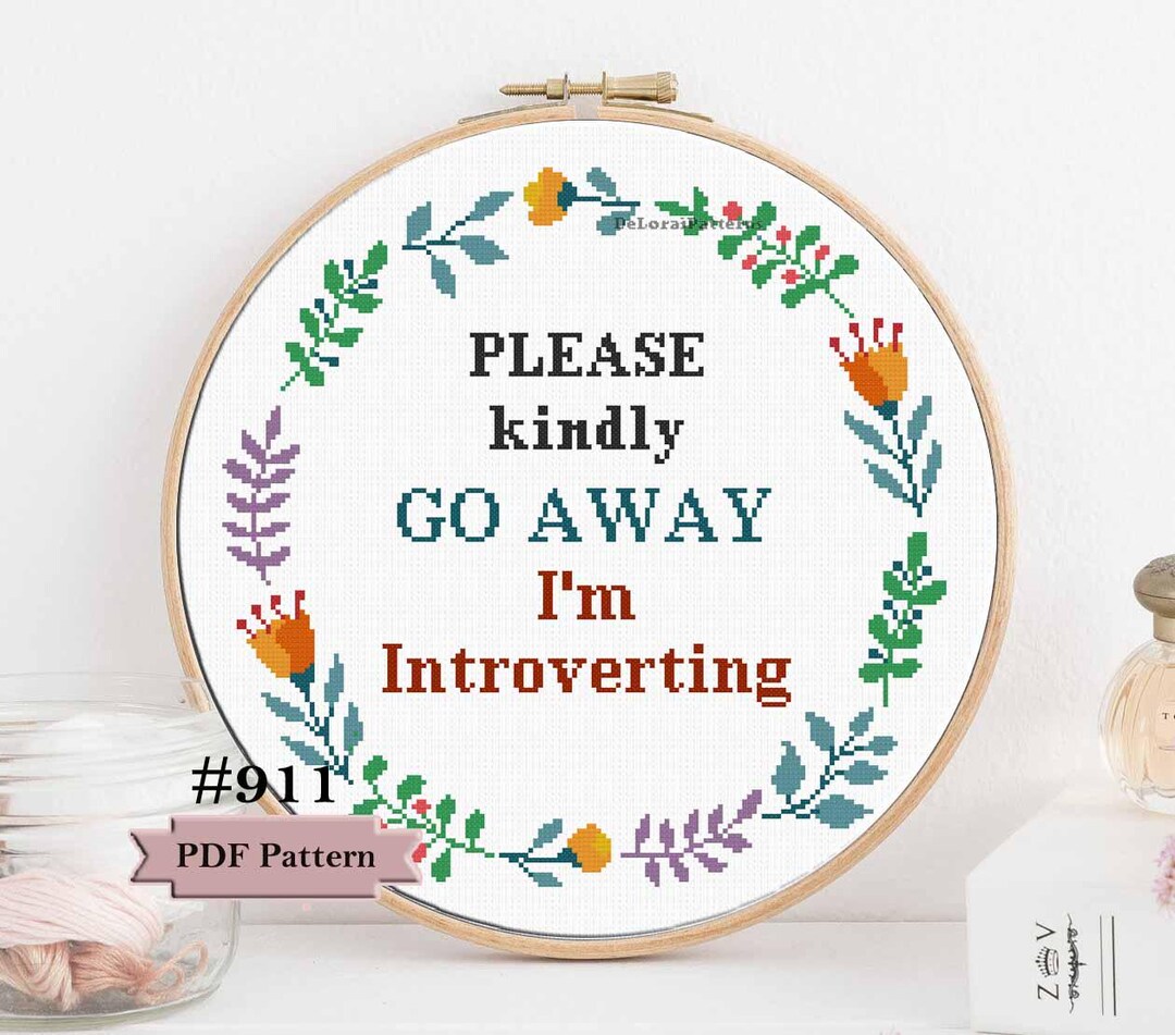 Funny Introvert Cross Stitch Pattern "go Away, I'm Introverting ...