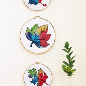 Rainbow Leaf Cross Stitch Pattern. Autumn Cross Stitch, Fall Cross ...
