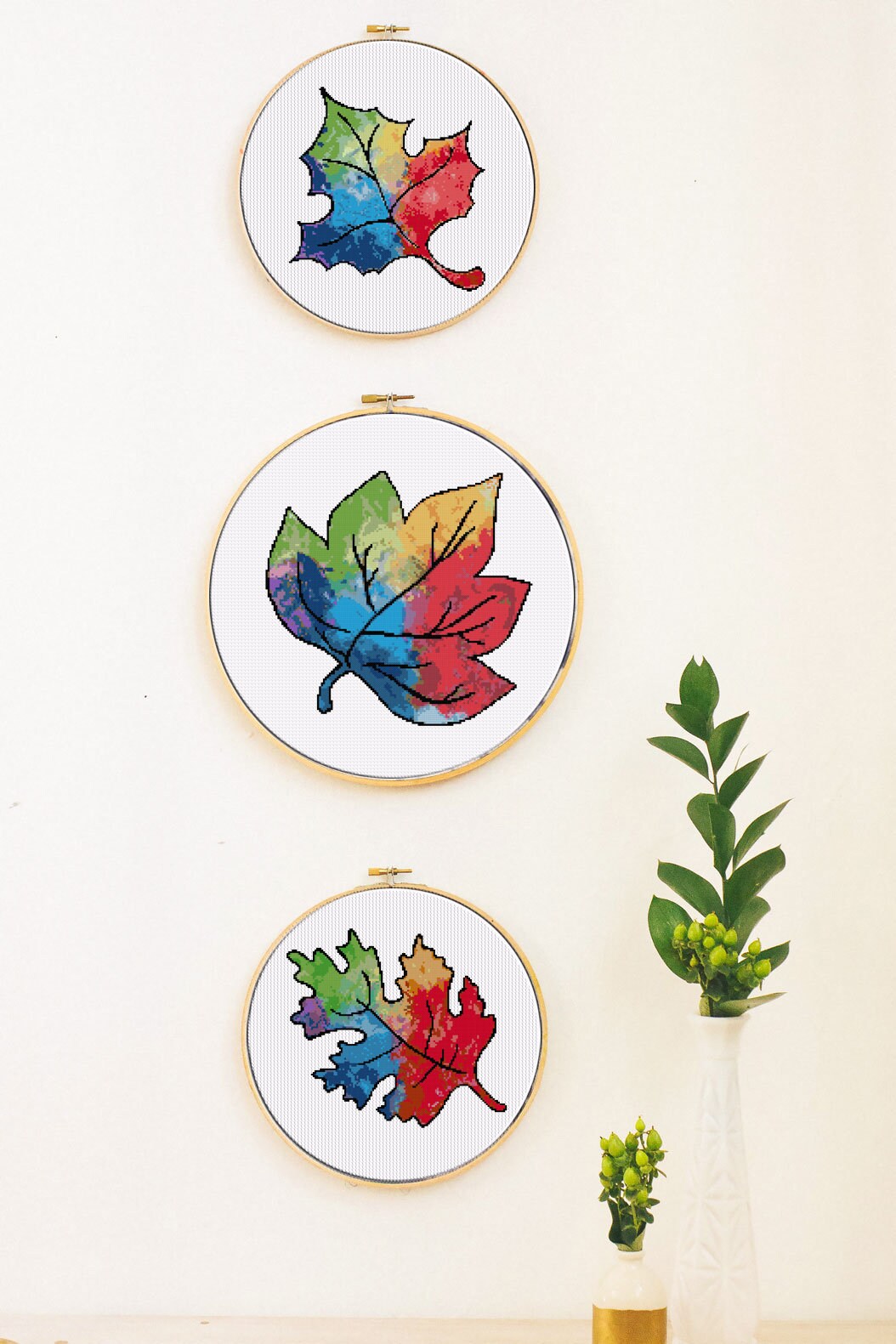 Rainbow Leaf Cross Stitch Pattern. Autumn Cross Stitch Fall - Etsy UK