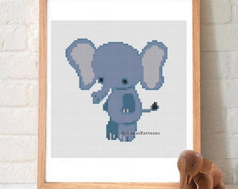 Baby elephant cross stitch pattern. Nursery cross stitch, baby cross stitch, henparty, new baby nursery decor, cute elephant, newborn gift.