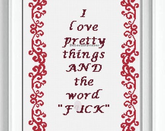 Funny cross stitch, sassy funny wall decor, naughty funny wall hanging, subversive cross stitch pattern, F. word cross stitch, swear curse.