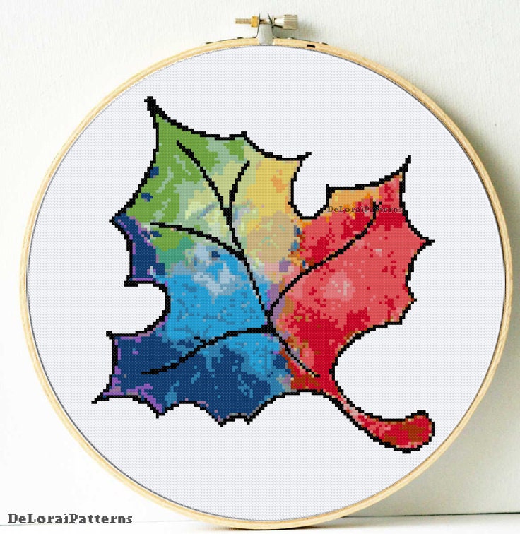 Rainbow Leaf Cross Stitch Pattern. Autumn Cross Stitch Fall | Etsy UK