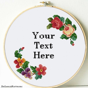 Trouwdatum aangepast kruissteekpatroon. Personaliseerbare kruissteek bloemen grafiek. Geteld kruissteek woondecoratie op bestelling gemaakt. Xstitch.