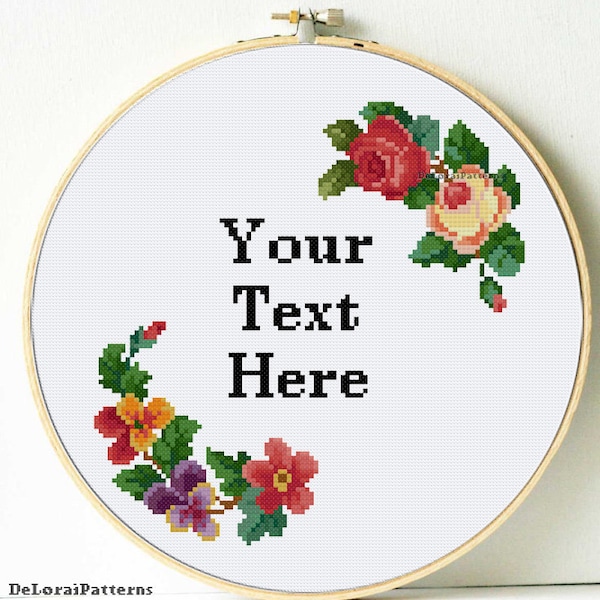 Wedding date custom cross stitch pattern. Personalizable cross stitch flowers chart. Counted cross stitch home decor made to order. Xstitch.