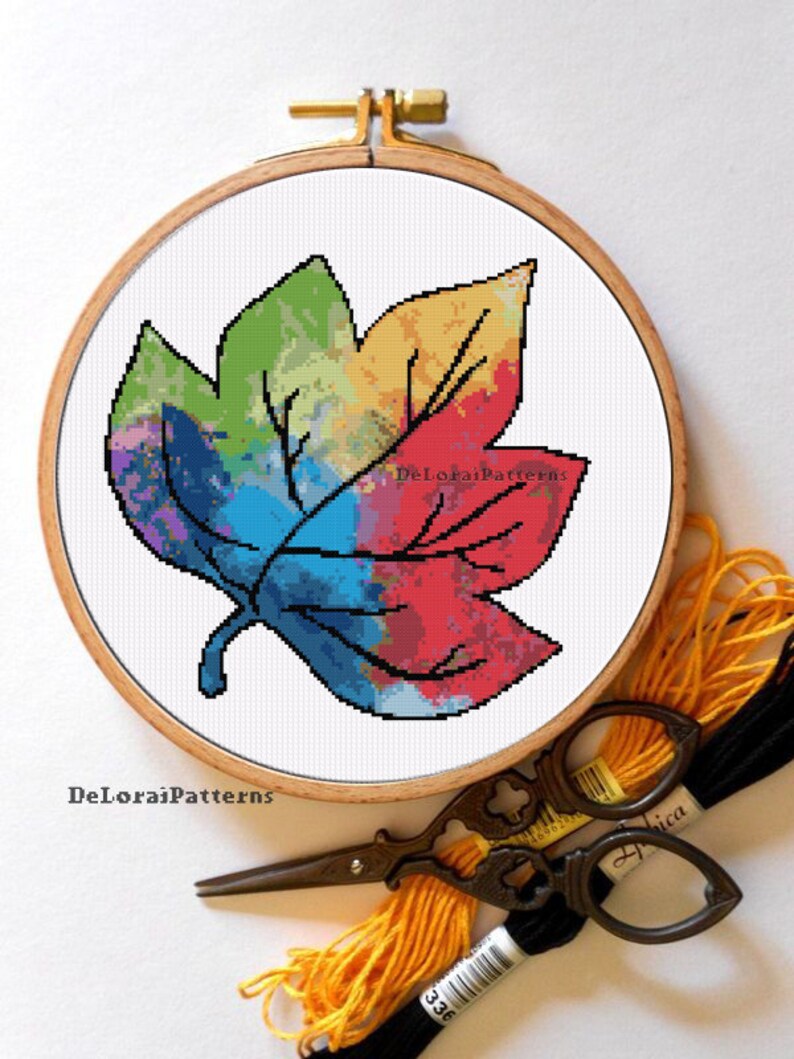 Rainbow Leaf Cross Stitch Pattern. Nursery Cross Stitch. Fall - Etsy