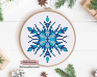 Easy Christmas cross stitch pattern small fast Xmass wall decor hoop ornament wall hanging beginner snowflake cross stitch pdf pattern kit