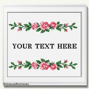 Custom cross stitch pattern Personalized text wedding gift Floral roses border Mother's day digital pattern or kit anniversay Birthday gift