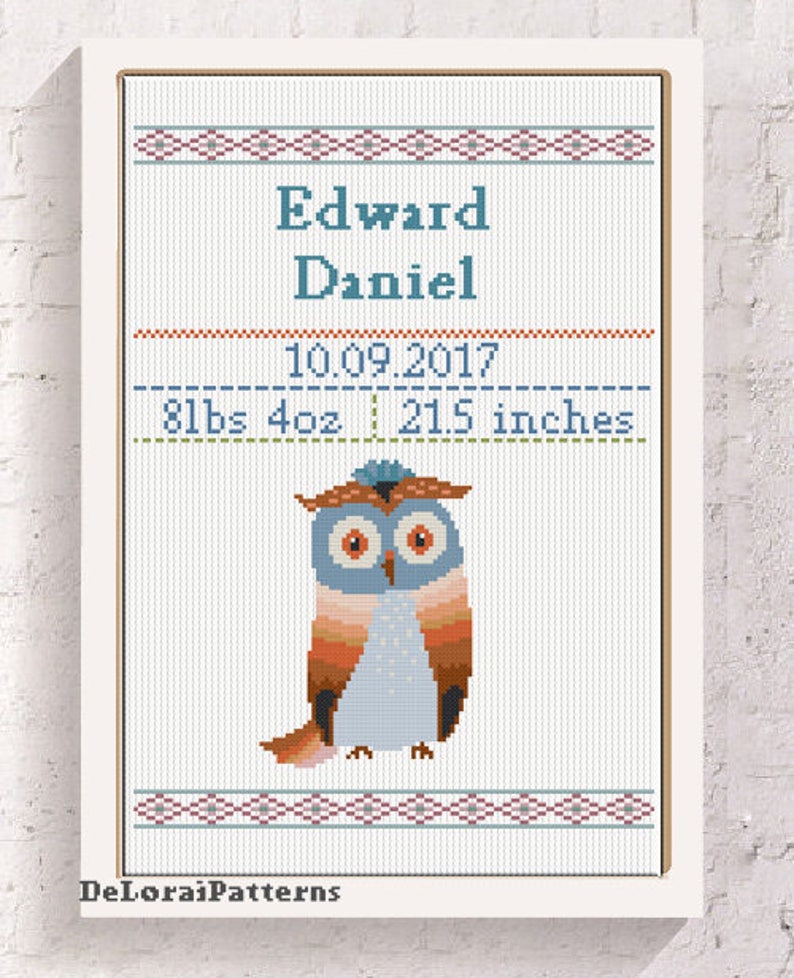 Baby boy birth reccord cross stitch boy birth announcement Etsy