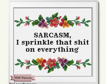 Sarcastic cross stitch pattern funny cross stitch flowers chart modern xstitch DIY funny gift craft gift funny wall hanging rude mature