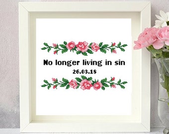 Patrón de punto de cruz divertido para bodas "ya no vivo en pecado", divertido regalo de bodas, divertido regalo para recién casados. Patrón digital subversivo.