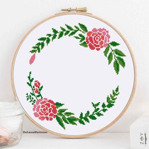 Floral wreath cross stitch pdf pattern for instant download modern needlepoint design flower cross stitch xstitch chart cross stitch flowers