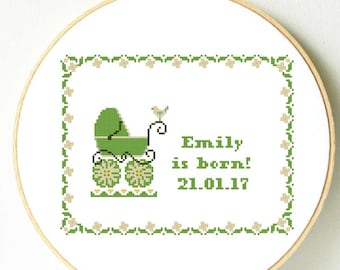 Newborn baby cross stitch pattern. Baby girl baby boy nursery cross stitch Baby shower personalized cross stitch new baby gift baby carrier