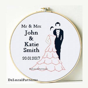 Wedding cross stitch wedding anniversary gift embroidery needlework counted cross stitch bride and groom newlyweds cross stitch pattern