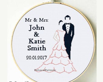 Wedding cross stitch wedding anniversary gift embroidery needlework counted cross stitch bride and groom newlyweds cross stitch pattern