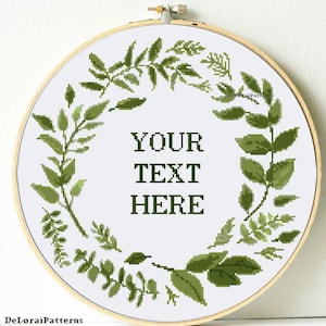 Personalized cross stitch pattern or KIT Leaves wreath PDF pattern. Custom cross stitch pattern Leafes wreath cross stitch pattern gift.