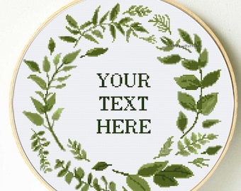 Personalized cross stitch pattern or KIT Leaves wreath PDF pattern. Custom cross stitch pattern Leafes wreath cross stitch pattern gift.