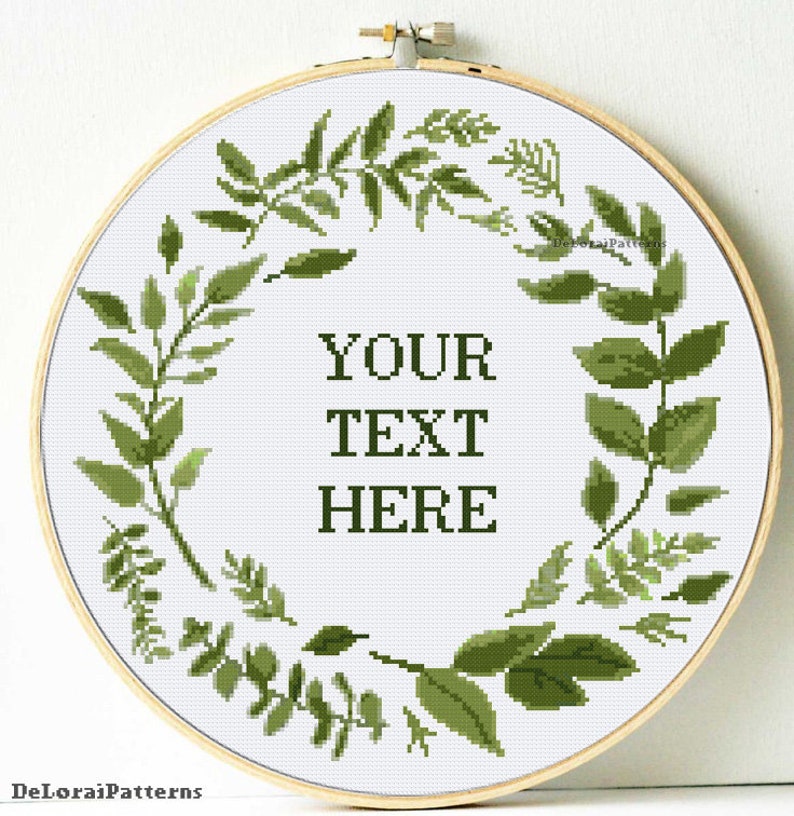 Personalized cross stitch pattern or KIT Leaves wreath PDF patte Personalized cross stitch pattern or KIT Leaves wreath PDF patte