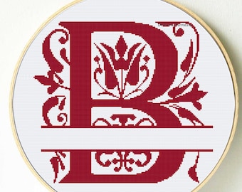 Custom Wedding cross stitch pattern Monogram cross stitch pattern. Elegant initial cross stitch pattern. Baroque letter cross stitch pattern