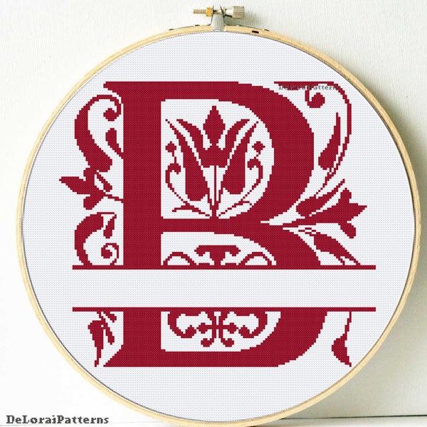 Custom Wedding cross stitch pattern Monogram cross stitch pattern. Elegant initial cross stitch pattern. Baroque letter cross stitch pattern