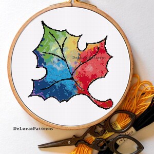 Rainbow Leaf Cross Stitch Pattern. Autumn Cross Stitch, Fall Cross ...