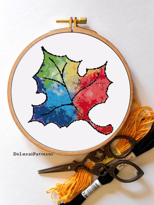 Rainbow Leaf Cross Stitch Pattern. Autumn Cross Stitch Fall - Etsy UK