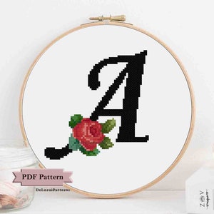 Vivero cruz punto patrón monograma carta personalizada carta floral carta inicial aro bordado bebé decoración bebé ducha regalo