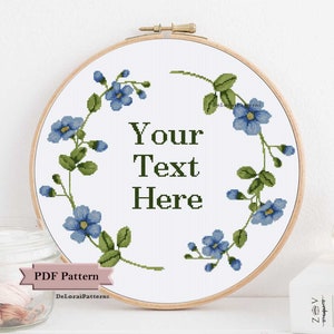 Personalised cross stitch pattern custom cross stitch chart for instant download floral wreath funny wedding baby girl nursery wall decor