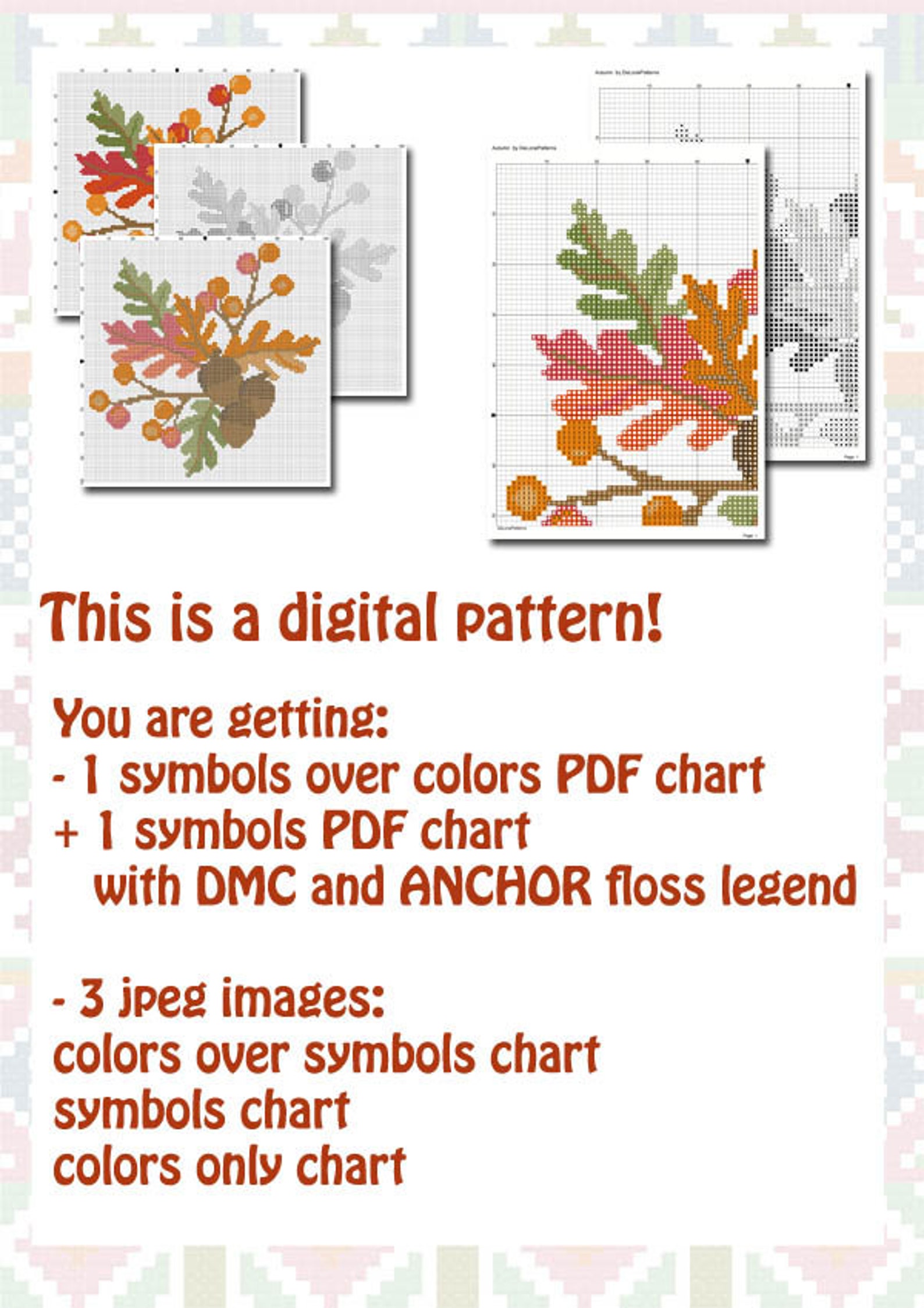 Rainbow Leaf Cross Stitch Pattern. Autumn Cross Stitch Fall | Etsy UK