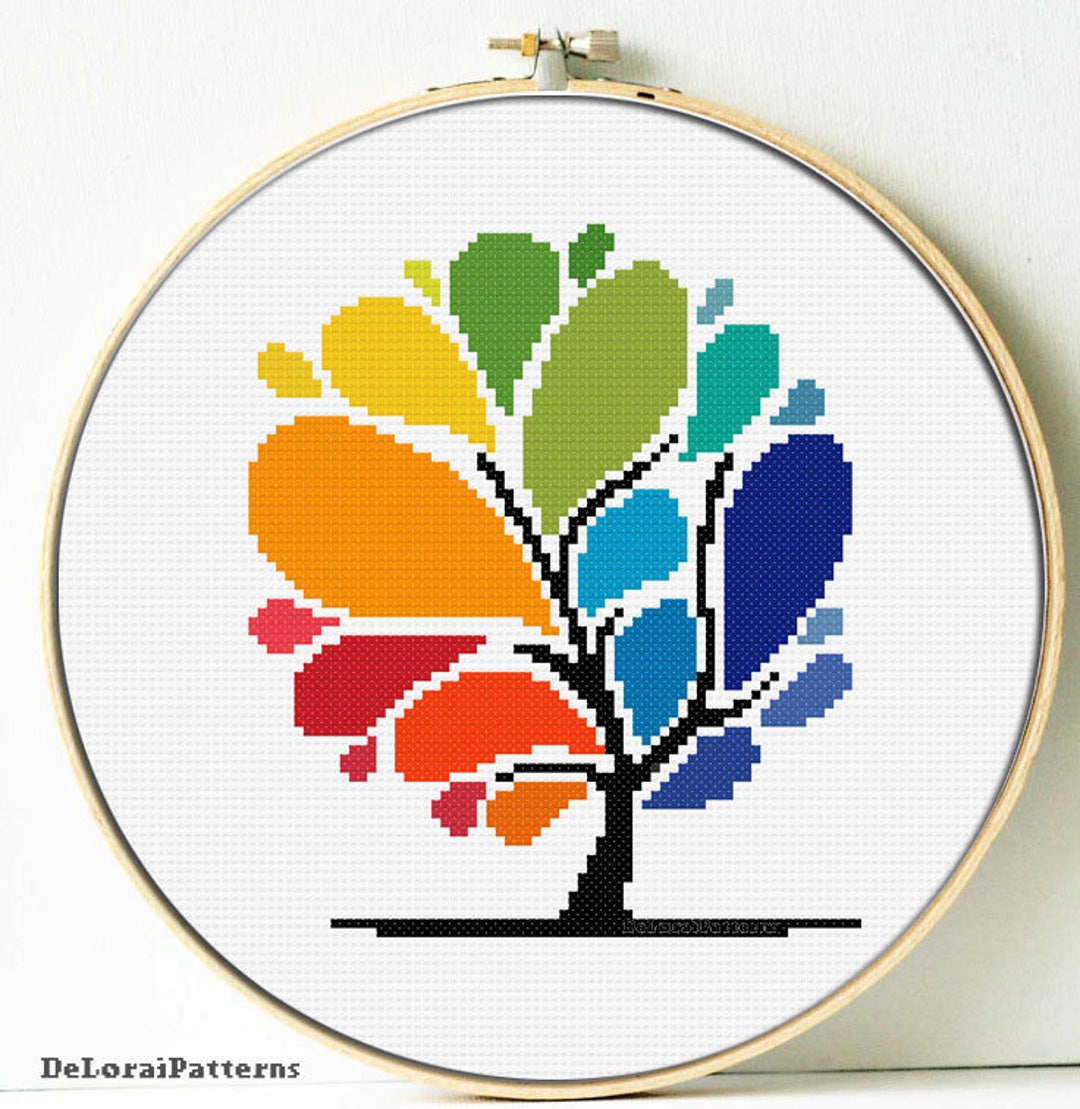 Rainbow Tree Cross Stitch Pattern, Pdf Instant Download, Modern Cross ...