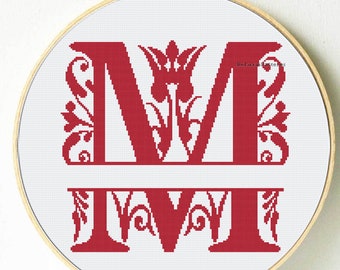 Custom cross stitch letter pattern Custom Wedding date cross stitch pattern Personalised Monogram cross stitch initial Baroque letter Family