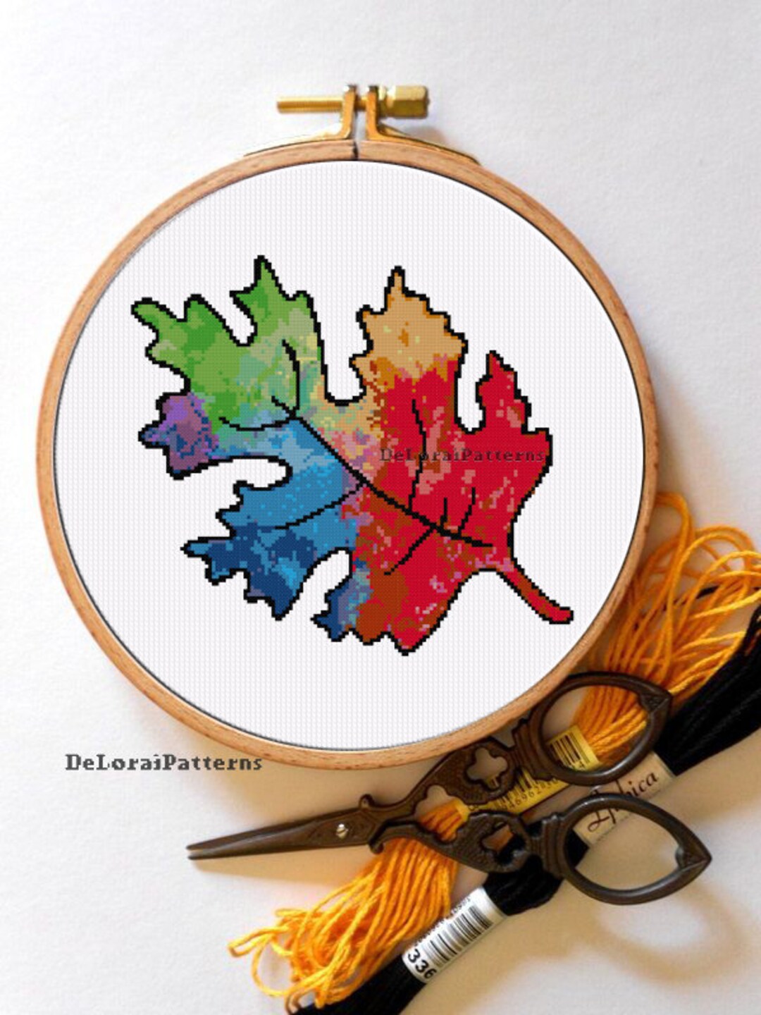 Autumn Cross Stitch Pattern. Fall Cross Stitch Wall Decor. Rainbow Leaf ...