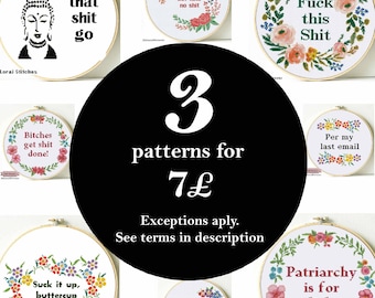 OFFER 3 DeLorai cross stitch patterns bundle reduced price Cross stitch bundle Funny cross stitch modern needlework embroidery wall hoop art