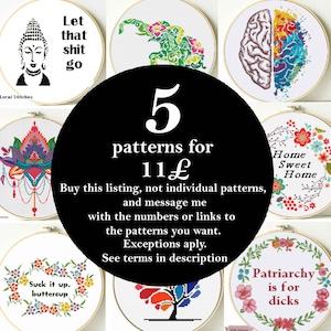 Funny cross stitch patterns bundle 5 DeLoraiPatterns pdf pattern offer value pack embroidery hoop art funny cross stitch wall art needlework