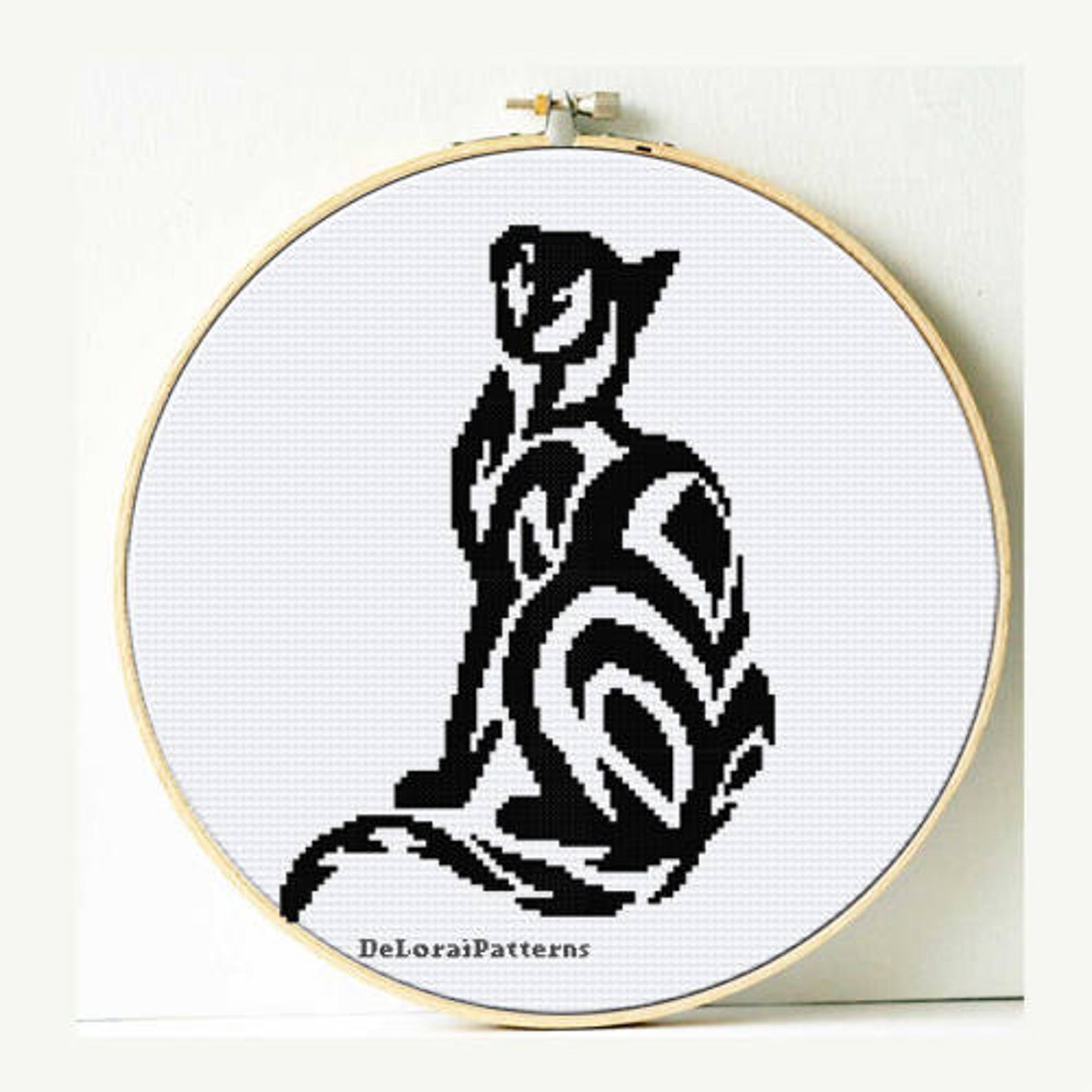 Geometric Cat Cross Stitch Pattern Tribal Cross Stitch Cat Etsy