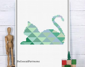 Geometric cat cross stitch animals cross stitch wall art polygonal cat, nursery geometric cross stitch,  PDF Instant download embroidery