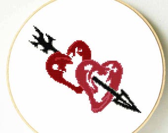 Valentine's Day cross stitch pattern. Hearts cross stitch pattern. Modern cross stitch. PDF Instant Download. Romantic cross stitch pattern.