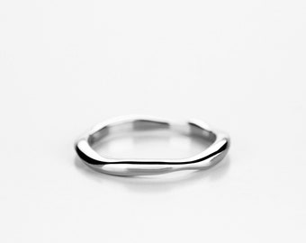 Anillo de capas, en acabado pulido rodio plateado plata, anillo de onda artesanal, regalo de aniversario para las mujeres