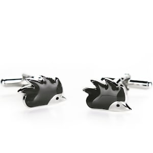 Little hedgehog, in silver and enamel, Black hedgehog, cufflinks for men, with italian design