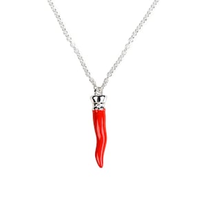 Naszyjnik dla kobiet ze srebra z czerwonym rogiem na szczęście, amulet na szczęście, naszyjnik z zawieszkami ze srebra, amulet na szczęście, prezent na Dzień Matki