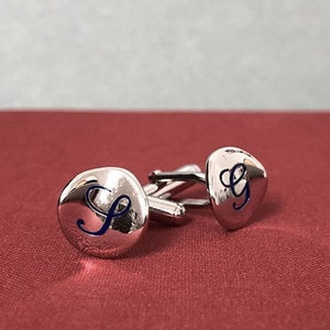 Monogram silver cufflinks, Personalized wedding cufflinks, Silver cufflinks in the shape of a chips, size M,