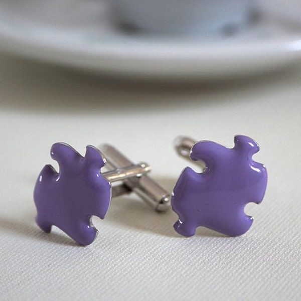 Jigsaw Puzzle cufflinks, in silver and enamel,  Puzzle piece cufflinks for men, italian design. Valentine's gift.