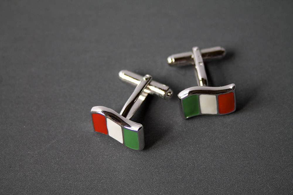Boutons De Manchette Vintage Sterling Argent 925 - Drapeau De Course émaillé - Italie Années 80