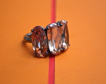 Trilogy ring with golden stones, Gift for mom, Designer ring with three golden zircons, Fashion jewelry hand made in Italy